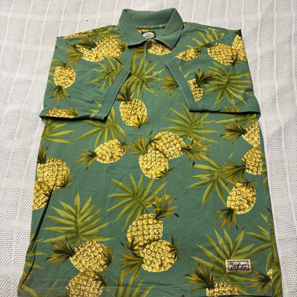 Tommy Bahama Men’s Size L Green Polo with Pineapple Print
